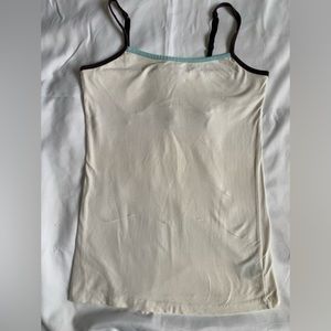 Medium White tank top,adjustable straps, navy & light blue trim, cotton/spandex